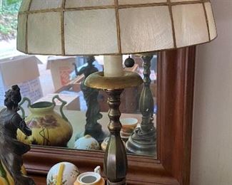 C1930 Capiz Shell Lamp Shade with brass lamp