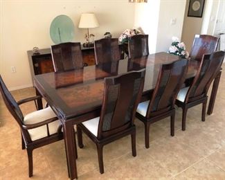 Bernhardt Dining set in Asian design, 8 chairs, custom pads, buffet and bar - GORGEOUS!