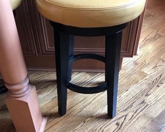 4 Yellow Leather Top Kitchen Stools 