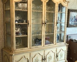 Cream and Painted French Style China Cabinet  - Karges? 