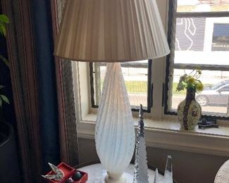 Pair Venetian Lamps on Marble Base 