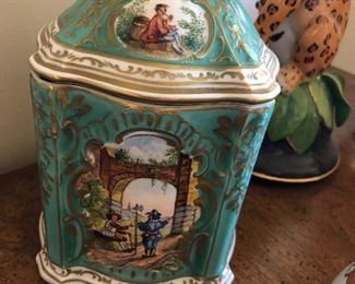 Covered Hand Painted Cache Pot 