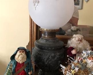 19th Century Oil Lamp,  Frosted Globe 