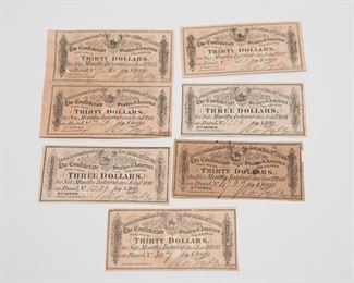 S76  Lot of 7 Confederate States of America $30 Bond Coupon	$22.95