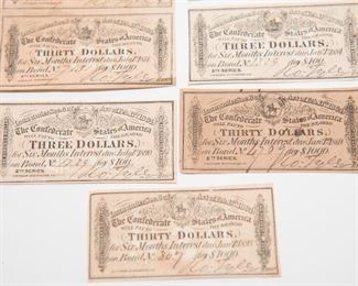 S76  Lot of 7 Confederate States of America $30 Bond Coupon	$22.95