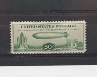 S80  Zepplin Blimp US C18 50 Cent A Century of Progress Flight Stamp	$16.95