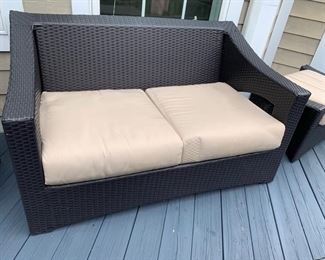 21. All Weather Wicker Loveseat w/ Sunbrella Cushion (53'' x 33'' x 31'')