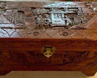 64. Asian Carved Wood Trunk (35'' x 17'' x 18'')