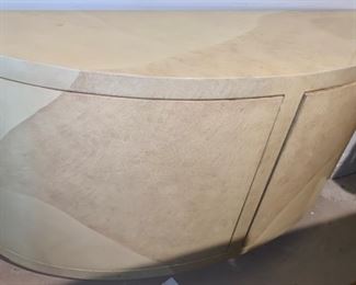 65. Demi Lune Faux Goat Skin Cabinet  (48'' x 18'' x 31'')