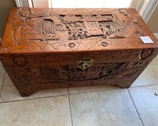 64. Asian Carved Wood Trunk (35'' x 17'' x 18'')