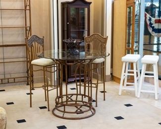 Bar Height Table and stools.  Matching shelf behind!