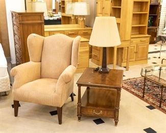 Wing back chair and HENREDON end table 