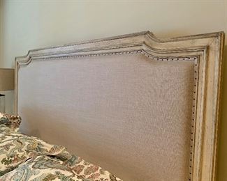 Upholstered headboard with light gray fabric (king size bed by Stanley)