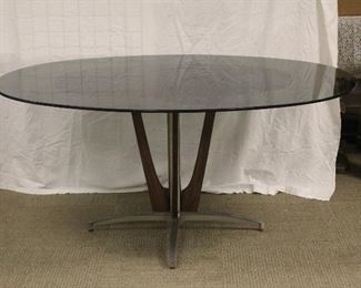 Great Mid Century Smoked Oval Glass Table