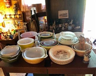 Just a few of the vintage nesting bowls, old table, lots of smalls!