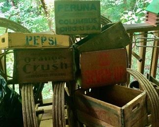 Just a few of the many, many wooden crates most with advertisements on them!