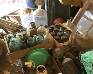 Cool oil can in the back, jars and more. This is in the barn.
