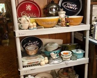 Just a few of the many vintage nesting bowls and casserole dishes , Coors and Bud light  beer trays!