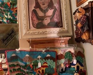 Vintage ‘Lady’ with real necklace, tapestries (3-D by Rosie’s Imports made in Peru