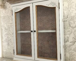 #8)  $40 - Curio Cabinet.  Sits on a shelf or mantle.  26" W x 8" D x 30" H.
