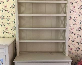 #5) $400 - Four piece painted wooden shelving entertainment cabinet set.  There are two of the tall book shelves with double cabinets on the bottom, there is one center console for a TV with double cabinets underneath.  There is one free standing book shelf.  Tall shelves are 46 inches wide by 19 inches deep by 81 inches tall.  The entertainment cabinet is 42 inches wide by 22 inches deep by 36 inches tall.  The separate shelf is 42 inches wide by 22 inches deep by 46 tall.  