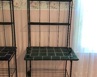 #11)   $50 - Iron Bakers Rack with Tile Shelf.    Dimensions not available.  