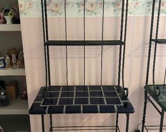 #10)   $50 - Iron Bakers Rack with Tile Shelf.    Dimensions not available.  