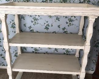 #5) $400 - Four piece painted wooden shelving entertainment cabinet set.  There are two of the tall book shelves with double cabinets on the bottom, there is one center console for a TV with double cabinets underneath.  There is one free standing book shelf.  Tall shelves are 46 inches wide by 19 inches deep by 81 inches tall.  The entertainment cabinet is 42 inches wide by 22 inches deep by 36 inches tall.  The separate shelf is 42 inches wide by 22 inches deep by 46 tall.  