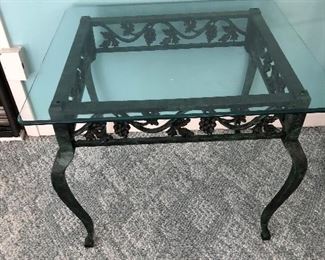 #15)  9 Piece Iron and Glass Furniture Set.  $700 for the set.  Individually Lamp table $125, Coffee Table $150, Sofa Table $175, Bakers Rack $225, Dining Table with 4 Chairs $400.  Bakers rack is 36 " W x 19" D x 75" H, Coffee Table is 50"W x 24" D x 16" H, Lamp Table is 28" W x 24" D, x 24" H, Sofa Table is 54" W x 18 " D x 29" H, Breakfast Table is 42" W x 42" D x 30 " H.  