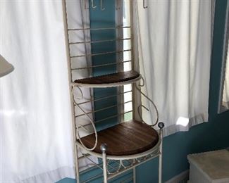 #16) $50 - Iron Bakers Rack with 3 Shelves.  (2 wood shelves) 