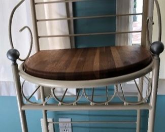 #16) $50 - Iron Bakers Rack with 3 Shelves.  (2 wood shelves) 