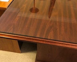 #24)  $300 - Solid cherry Executive Desk with Glass Top.  