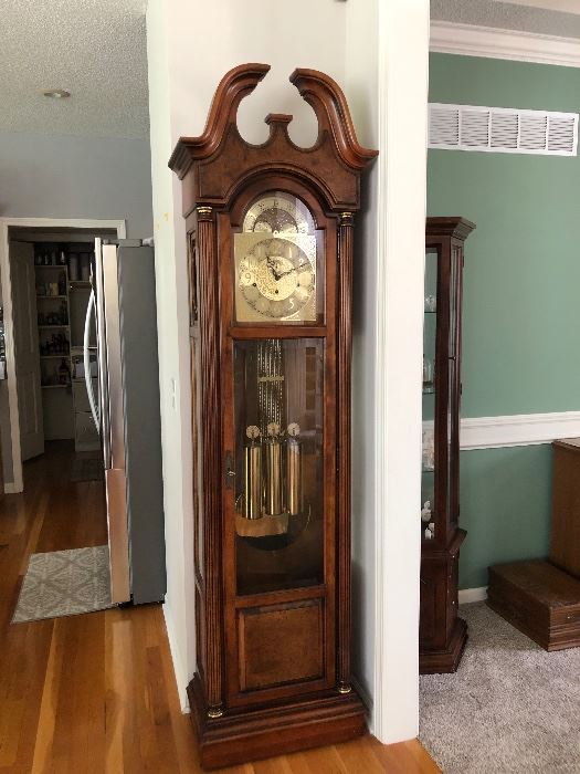 #1 $950 - Howard Miller Grandfather Clock 59th Anniversary Limited Edition.  In perfect working order.  4 strike tones/options.  With key for cabinet.  20" W (22"at base) x 12" D (14" at base) x 84" H.