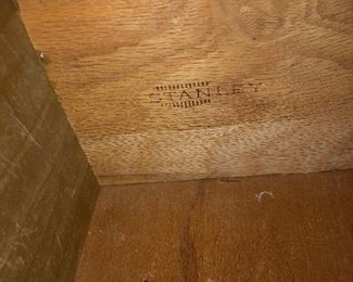 #29)  $500 Stanley brand pecan two-piece hutch.  In Excellent condition.  Well cared for furniture.  Matching Stanley pecan dining table with 8 chairs. (2 captain chairs and 6 side chairs).  sold separately.  