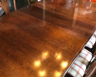 #34)  $400 -  Keller double pedestal Dining Table with 2 leaves and 8 Chairs.  Table pads included.  2 chairs are captain chairs with different upholstered seats.  6 chairs are side chairs.  Set shows some wear.  Smoke free home. 