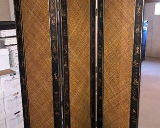 #37)  $150 -3 panel Painted Room Divider with Wicker inserts.  