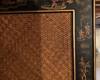 #37)  $150 -3 panel Painted Room Divider with Wicker inserts.  