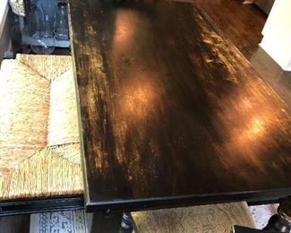 #41)  $175  Distress painted solid wood kitchen table with drawer and with 2 benches and 2 chairs.  54 " x 40".