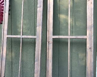 #50)  $75 Each - Pair of faux windows.  Wooden, may be hung by the attached eyelets.  Use them as room dividers, decor or whatever you like.   Natural Wood look with a slight distressed look.  