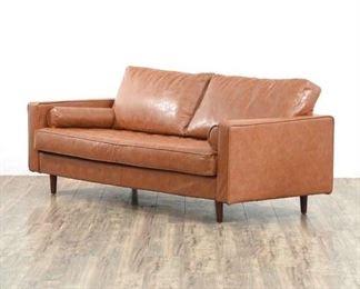 Ainslee Genuine Leather 88" Square Arms Sofa
