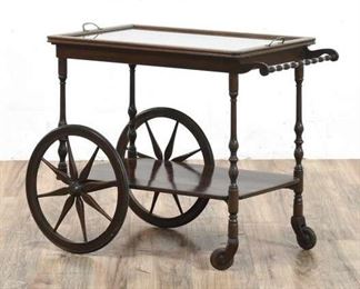 Antique American Colonial Tea/Bar Cart W Glass Tray