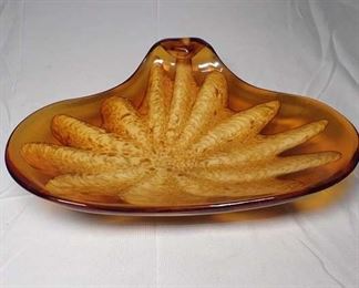 Mid Century Amber Hand Blown Glass Dish