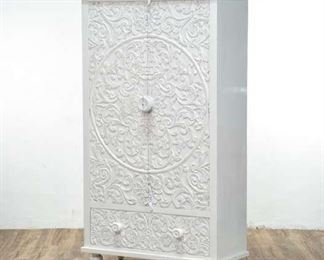 World Market White Carved Floral Armoire