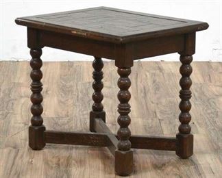 Colonial Style Spindle Leg End Table W Parquet Top
