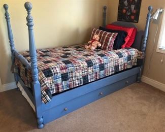 Painted blue trundle bed 