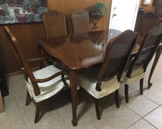 Inlaid Dining Table w/Leaf and 6 Chairs, 