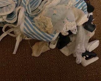 Lot filled Betsy McCall Blue White Stripe Sun suit, Shoes, Socks 