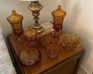 Mid Century Occasional Table.Mid Century Amber Glass