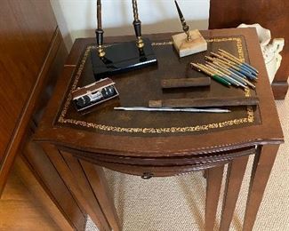 Vintage Mahogany Leather Top Nesting Tables