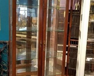 display case, walnut glass shelves, lit